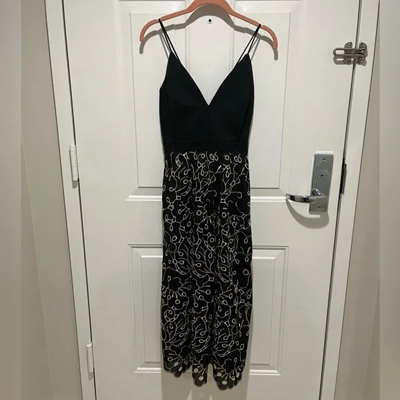 Maeve Anthropologie Black and Gold Strappy Cocktail Dress